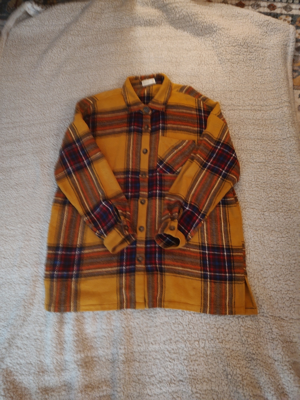 Womens Mustard Plaid Button-Up Shirt Jacket